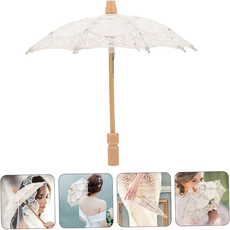 Beige Lace Umbrella Parasol For Wedding Party Decor Photography Canopy - Image 3